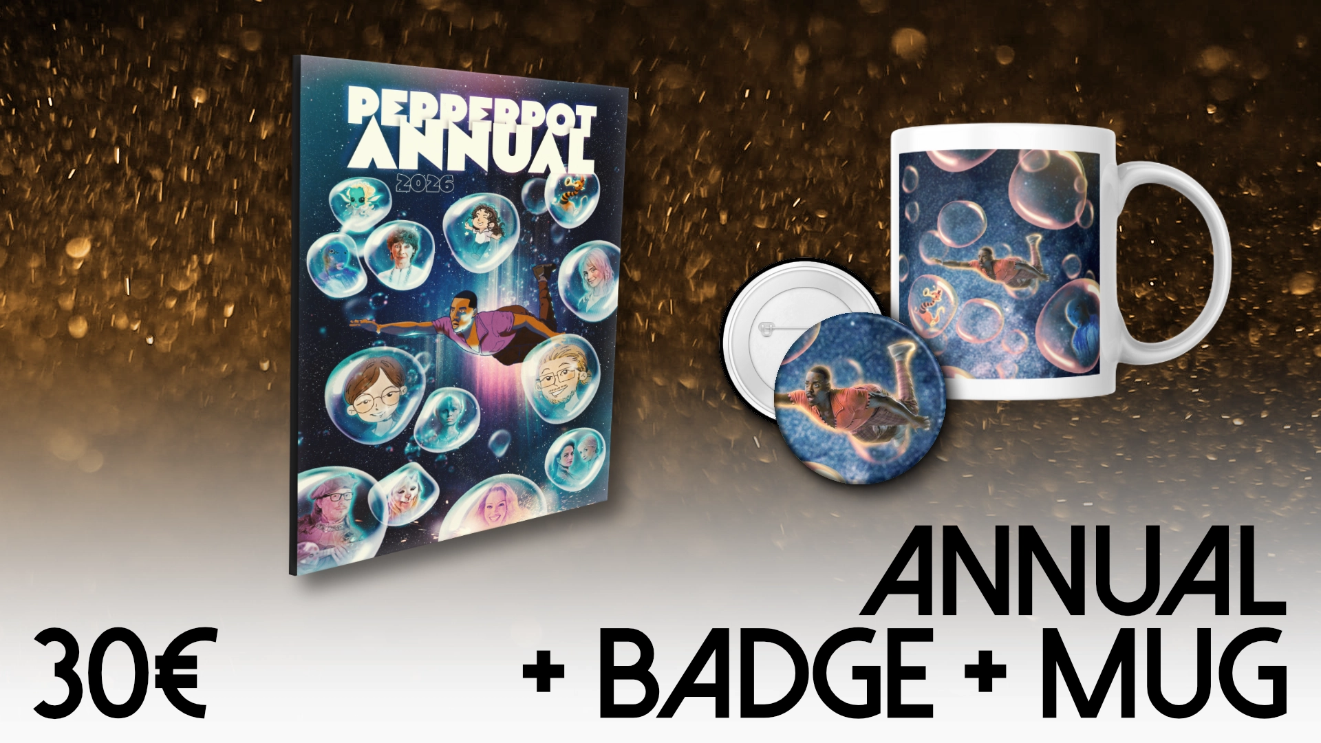 Pack Pepperpot Annual + Bagde + Mug