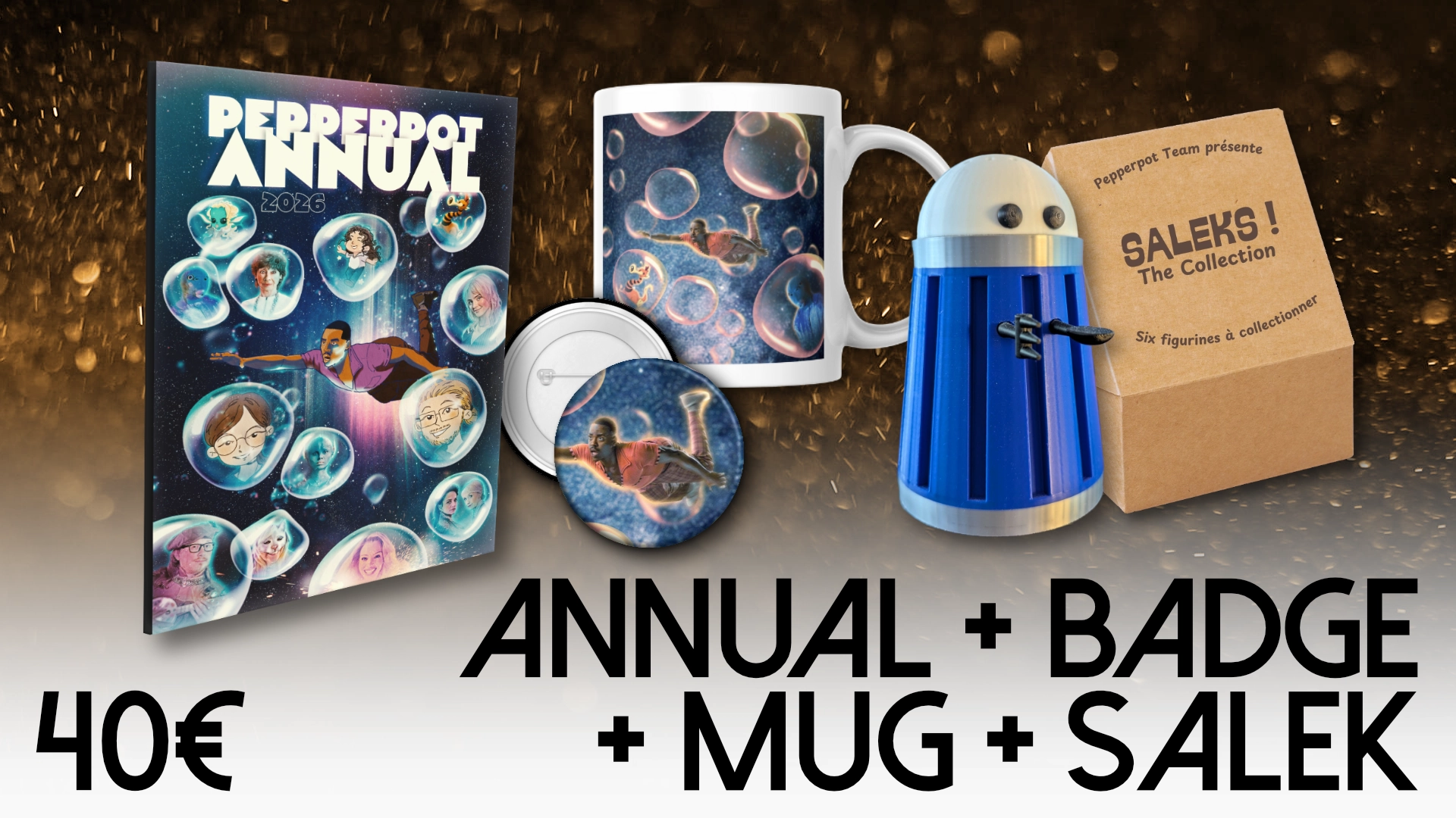 Pack Pepperpot Annual + Bagde + Mug + Figurine